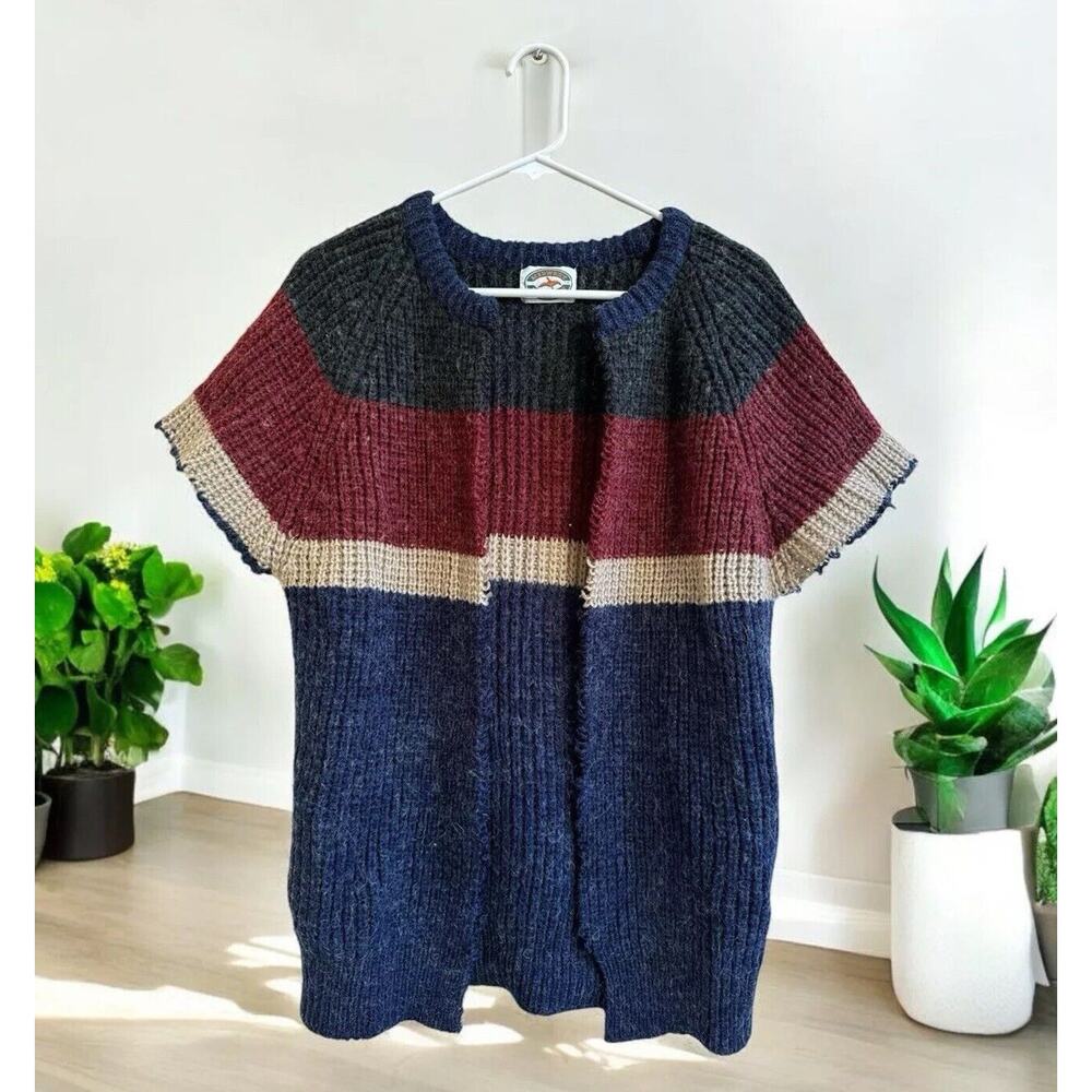 Vtg Midwest Traders Sweater Women’s Size Large Striped Cut Cardigan Wool Blend